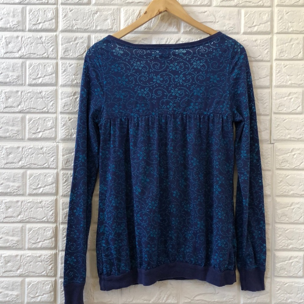 Free People floral Henley pullover long sleeve blue purple women’s size M medium - Picture 5 of 5